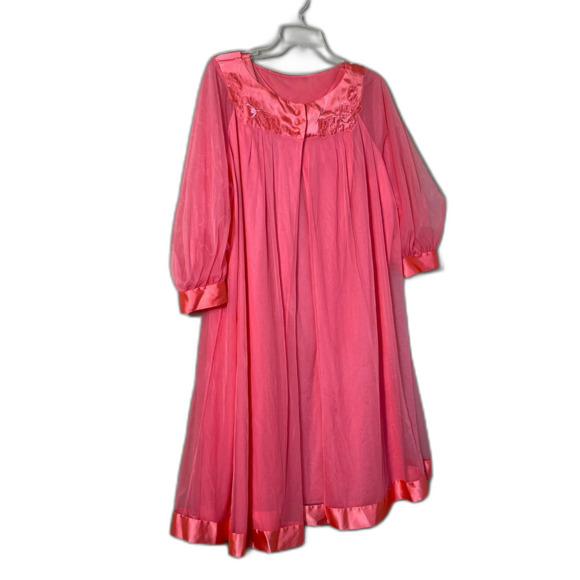 Vtg 1950s Gossard Artemis Bright Pink Peignoir Nightgown & Robe Set Size M READ - Picture 2 of 15